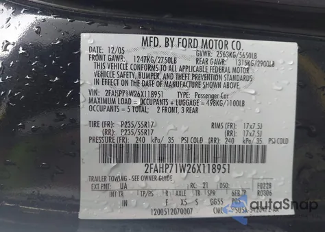 2006 Ford Crown Victoria Police/Police Interceptor из США, поврежденный, VIN 2FAHP71W26X118951